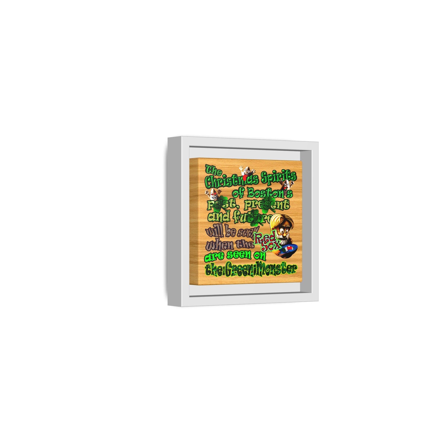 christmas spirits of boston - framed canvas art (butterscotch wood finish)
