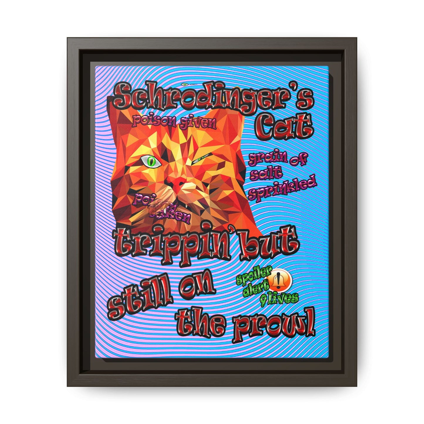 schrodinger's cat - framed canvas art (light blue-purple wave)