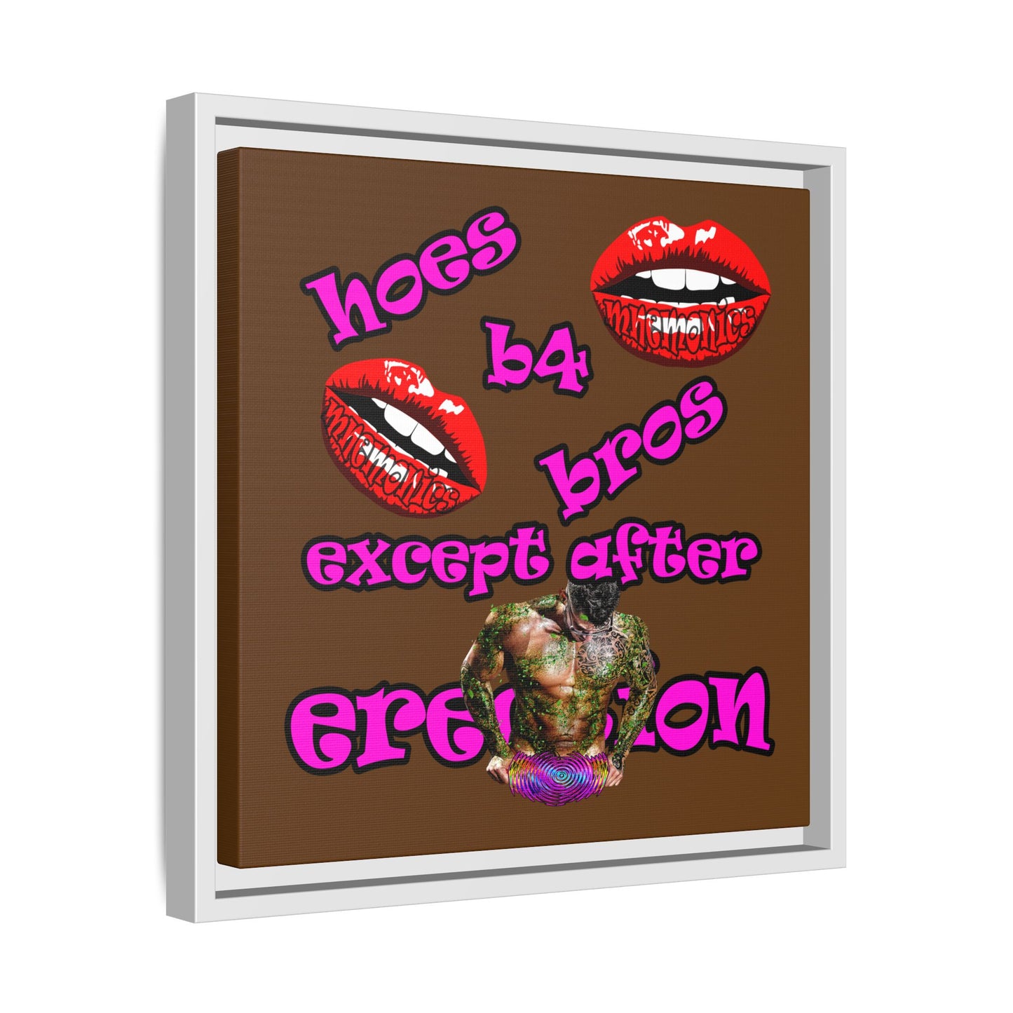 hoes b4 bros - framed canvas art (brown)