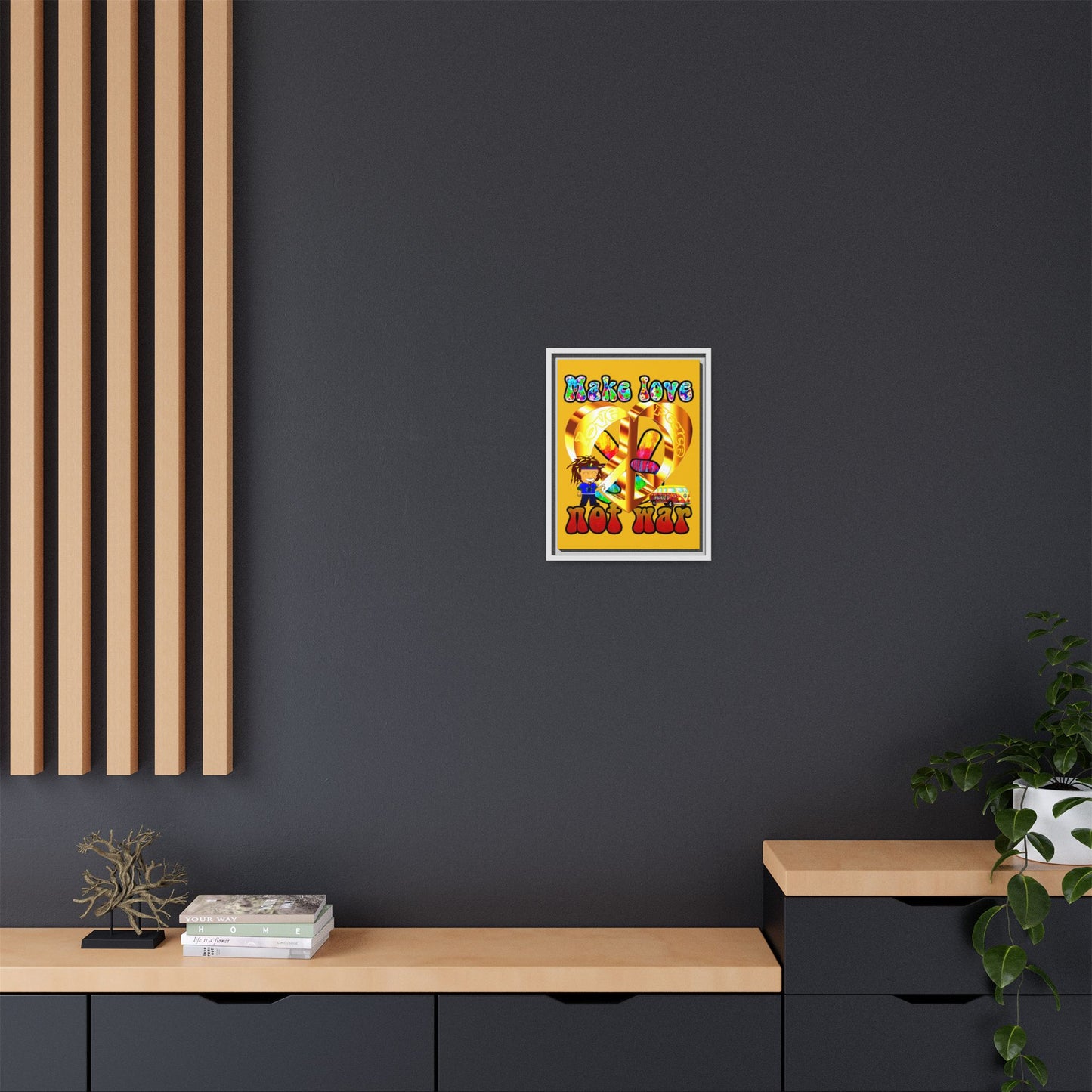 love peace - framed canvas art (yellow)