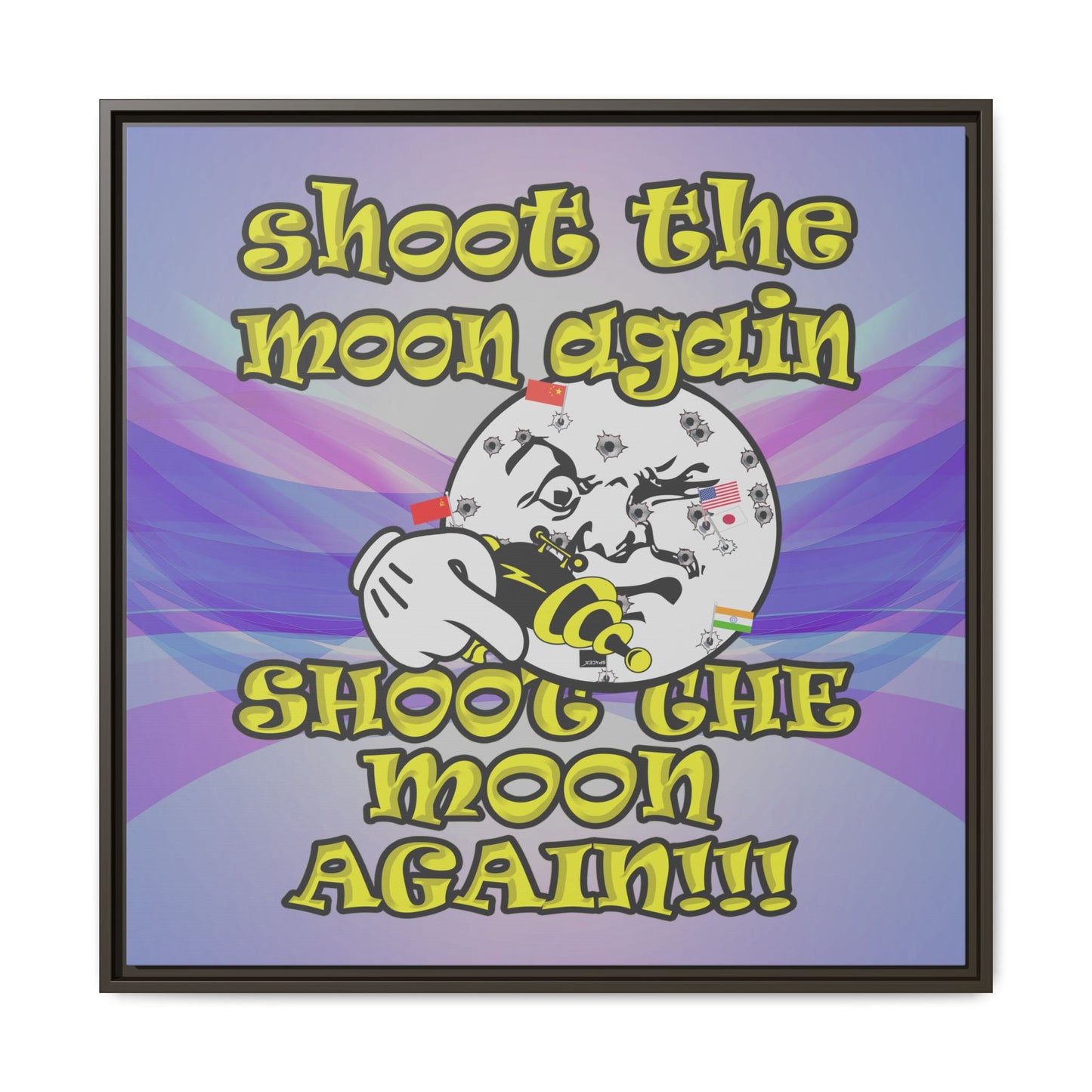 shoot the moon again - framed canvas art (light blue-pink wave)