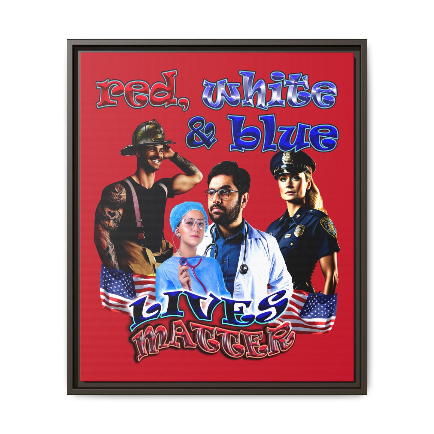 rw&b lives matter - framed canvas art (dark red)