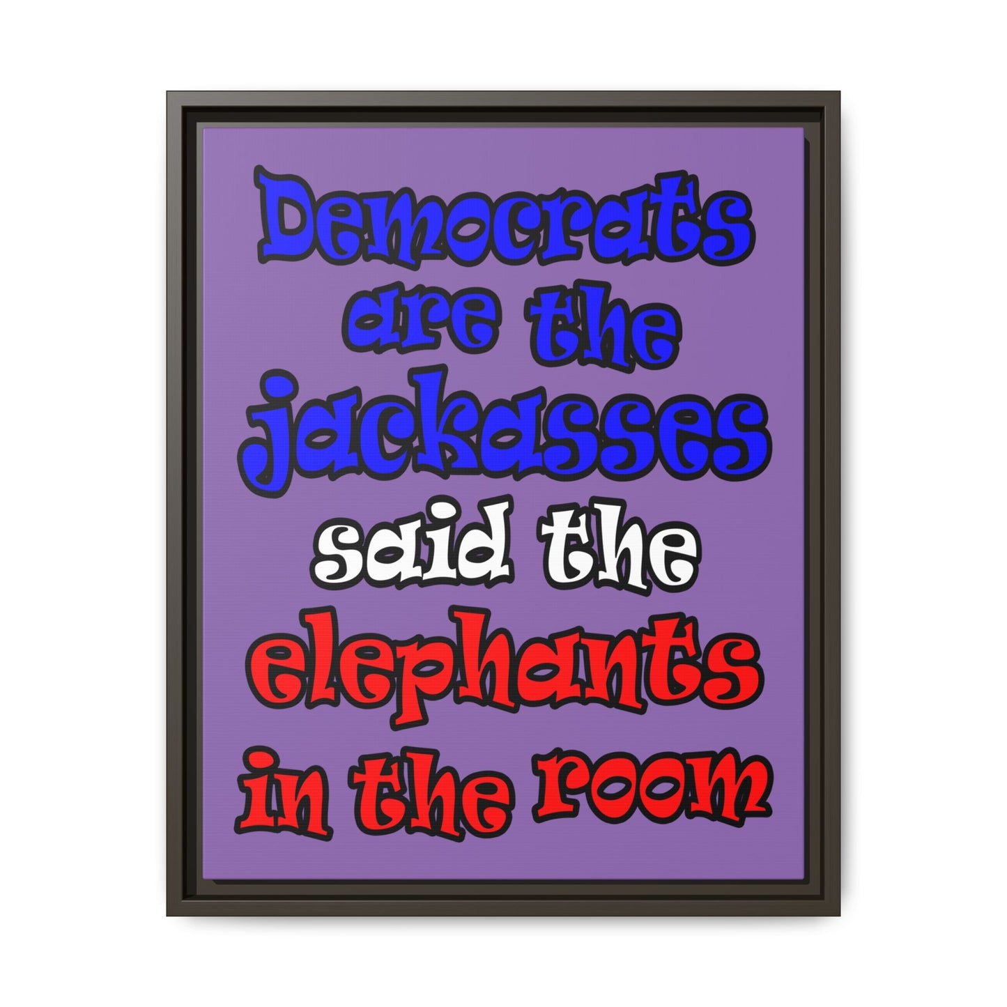 donkeys and elephants - framed canvas art (light purple)