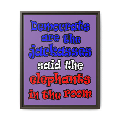donkeys and elephants - framed canvas art (light purple)