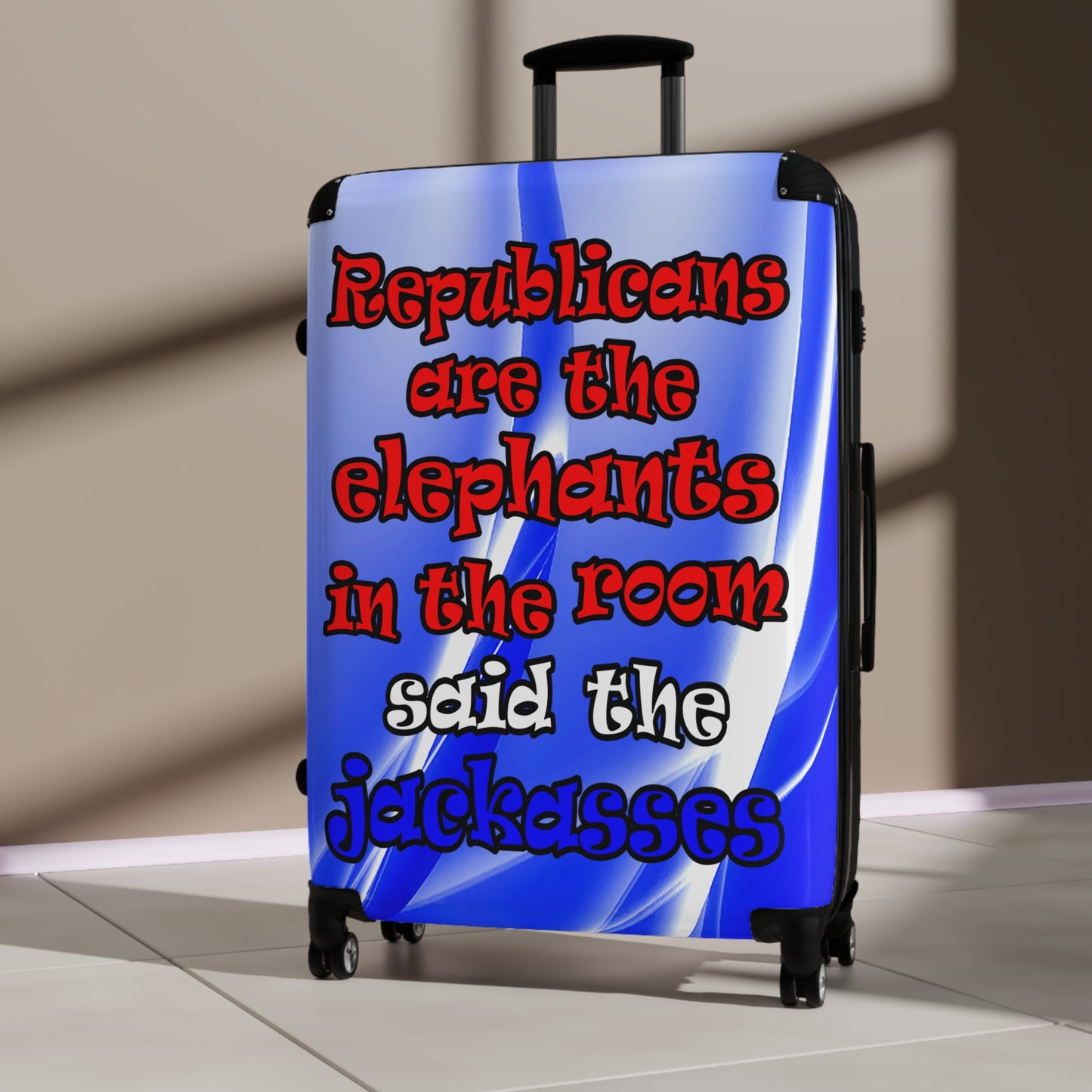 donkeys and elephants - Suitcase (blue-white wave)