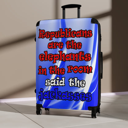 donkeys and elephants - Suitcase (blue-white wave)
