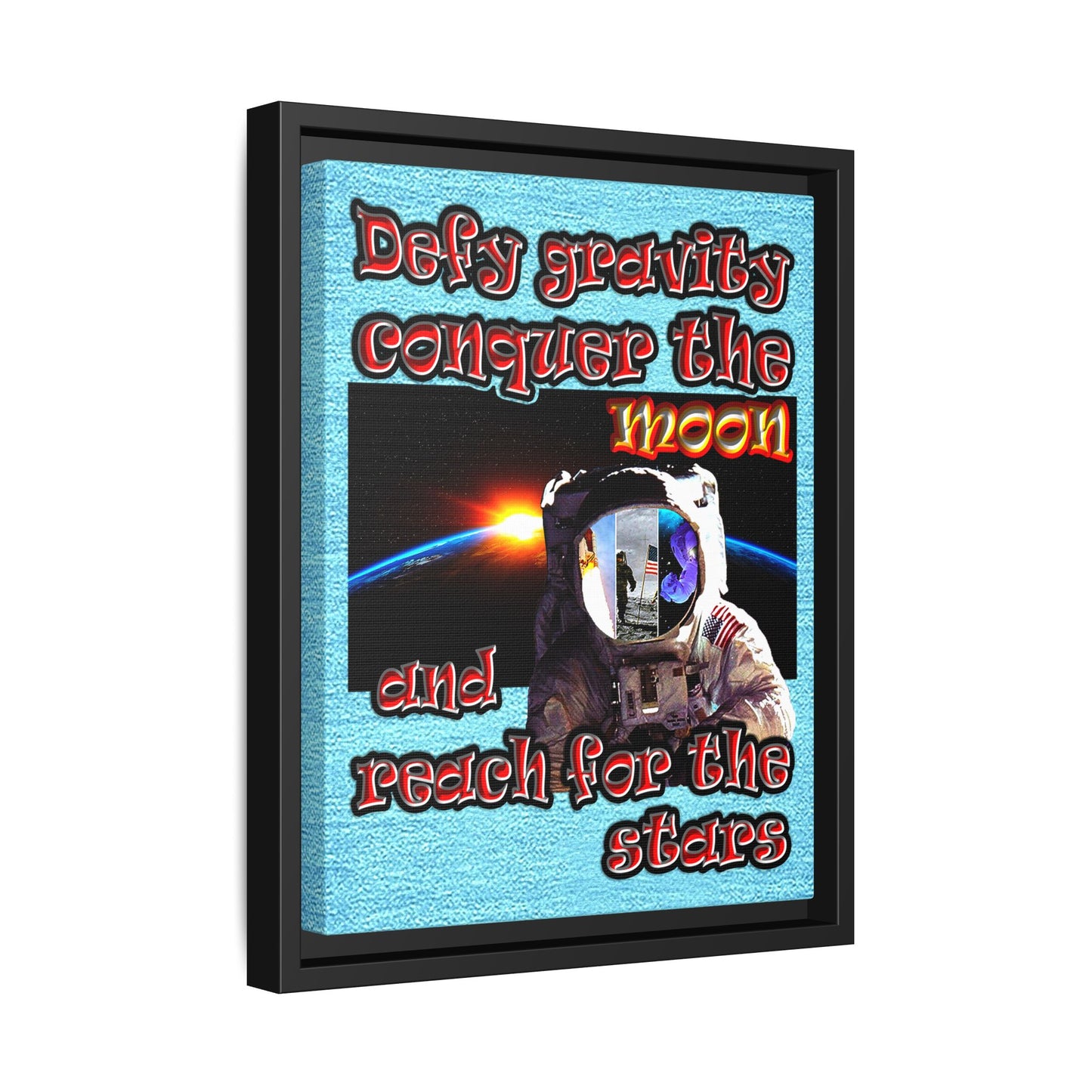 defy conquer reach - framed canvas art (faded blue)