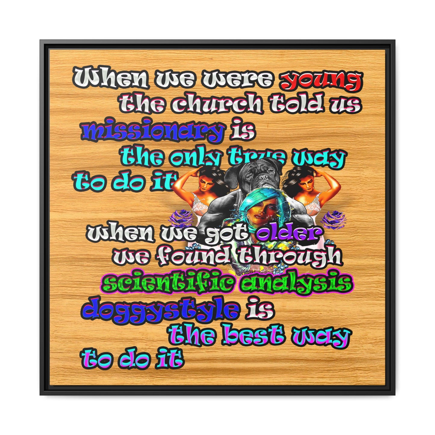 doggystyle - framed canvas art (butterscotch wood finish)