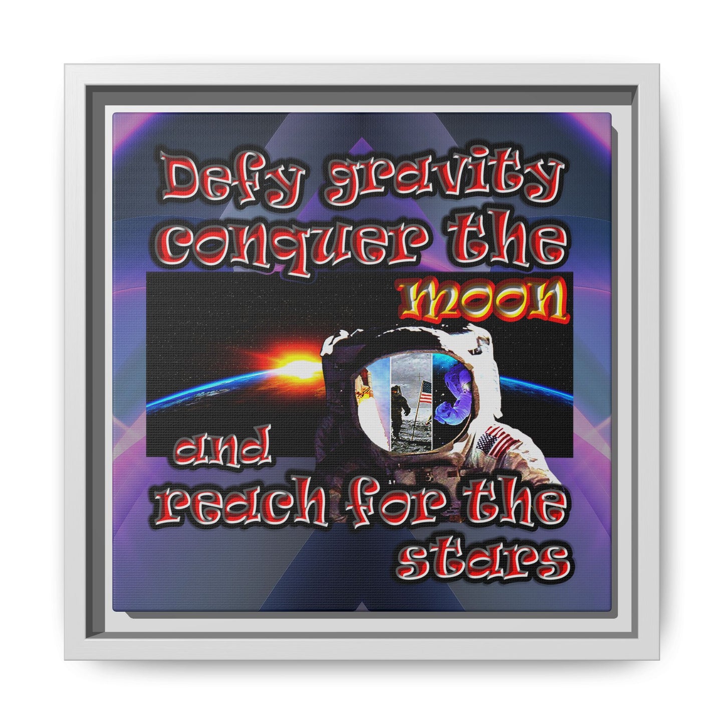 defy conquer reach - framed canvas art (grey-pink wave)