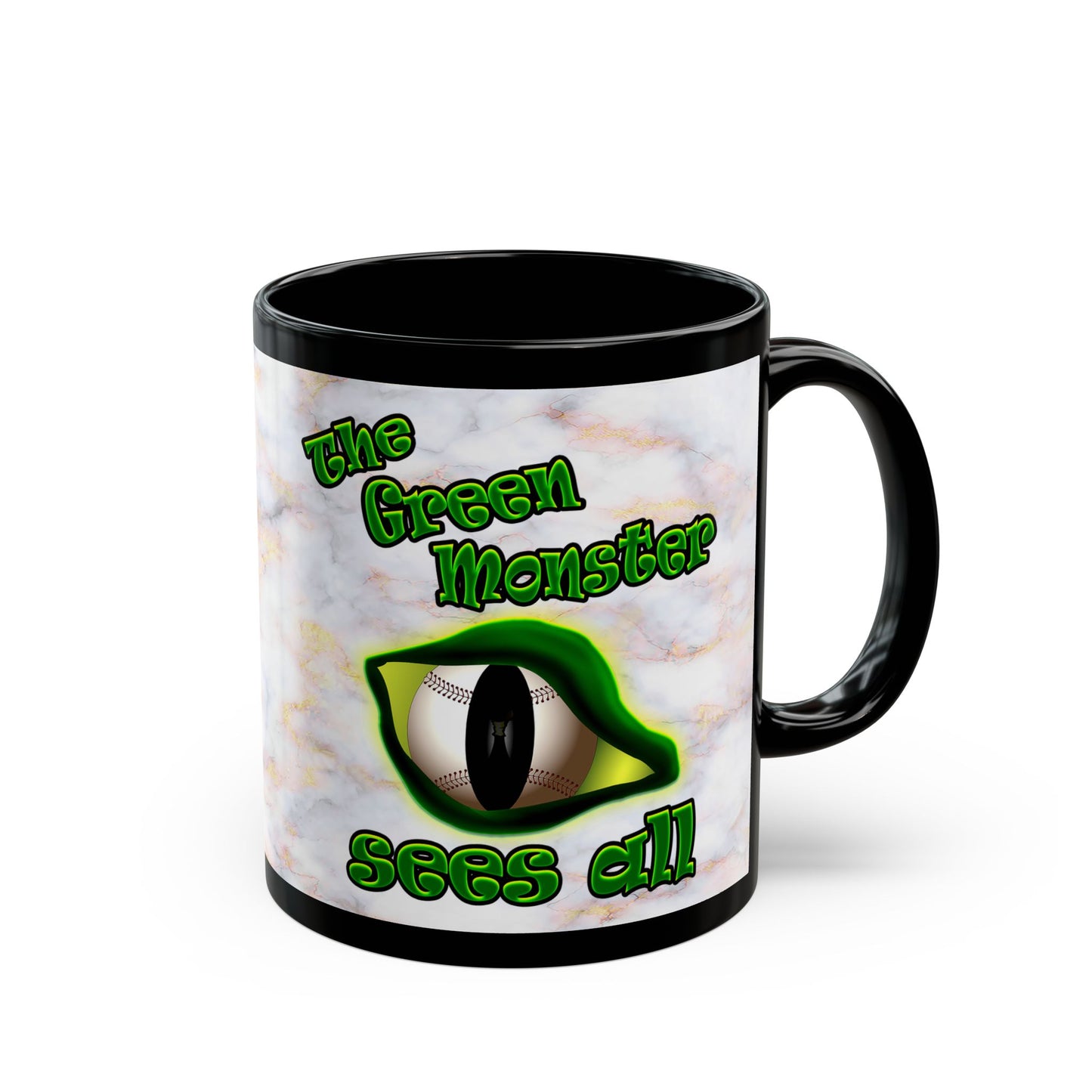 green monster - Black Mug (white marble)