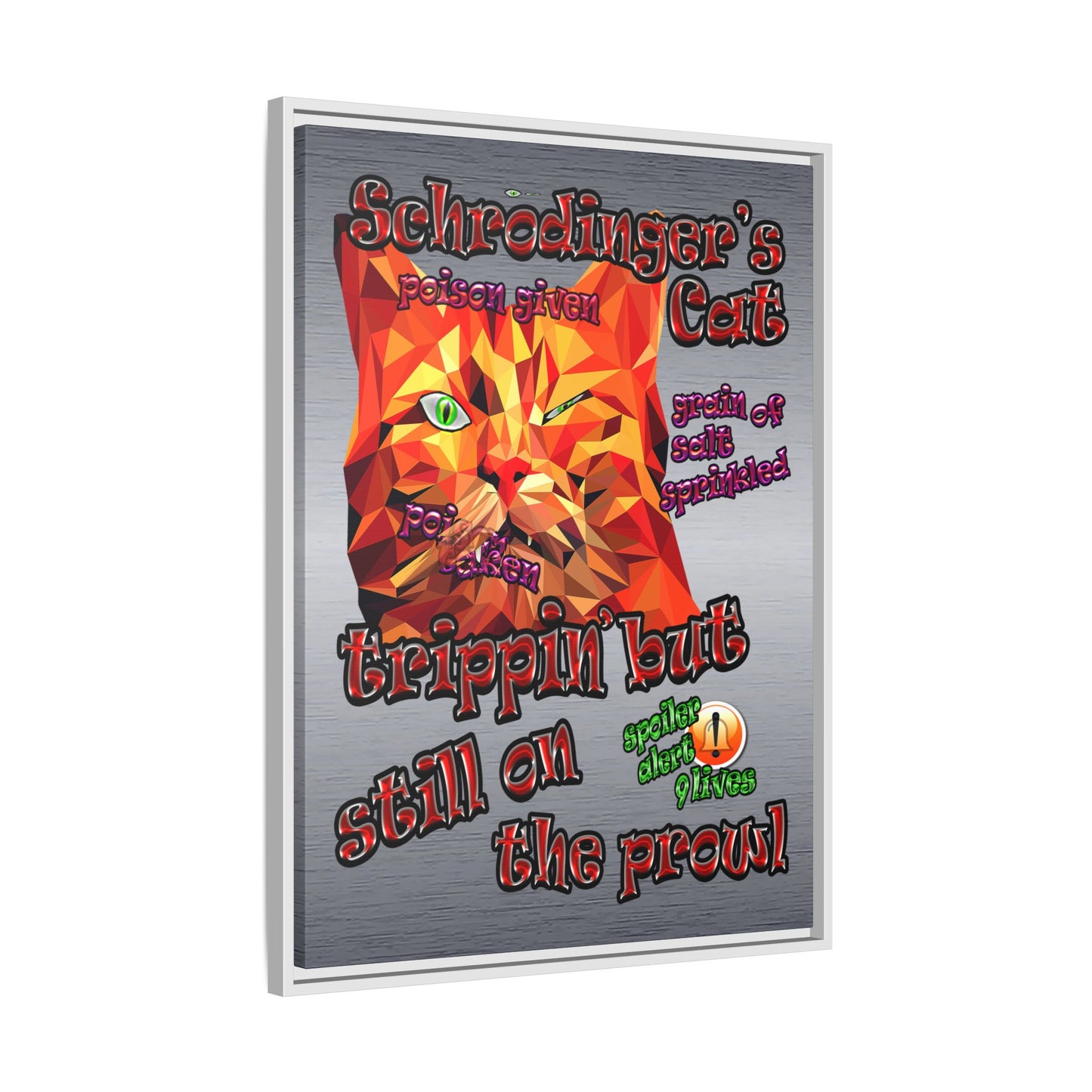 schrodinger's cat - framed canvas art (brushed nickel)