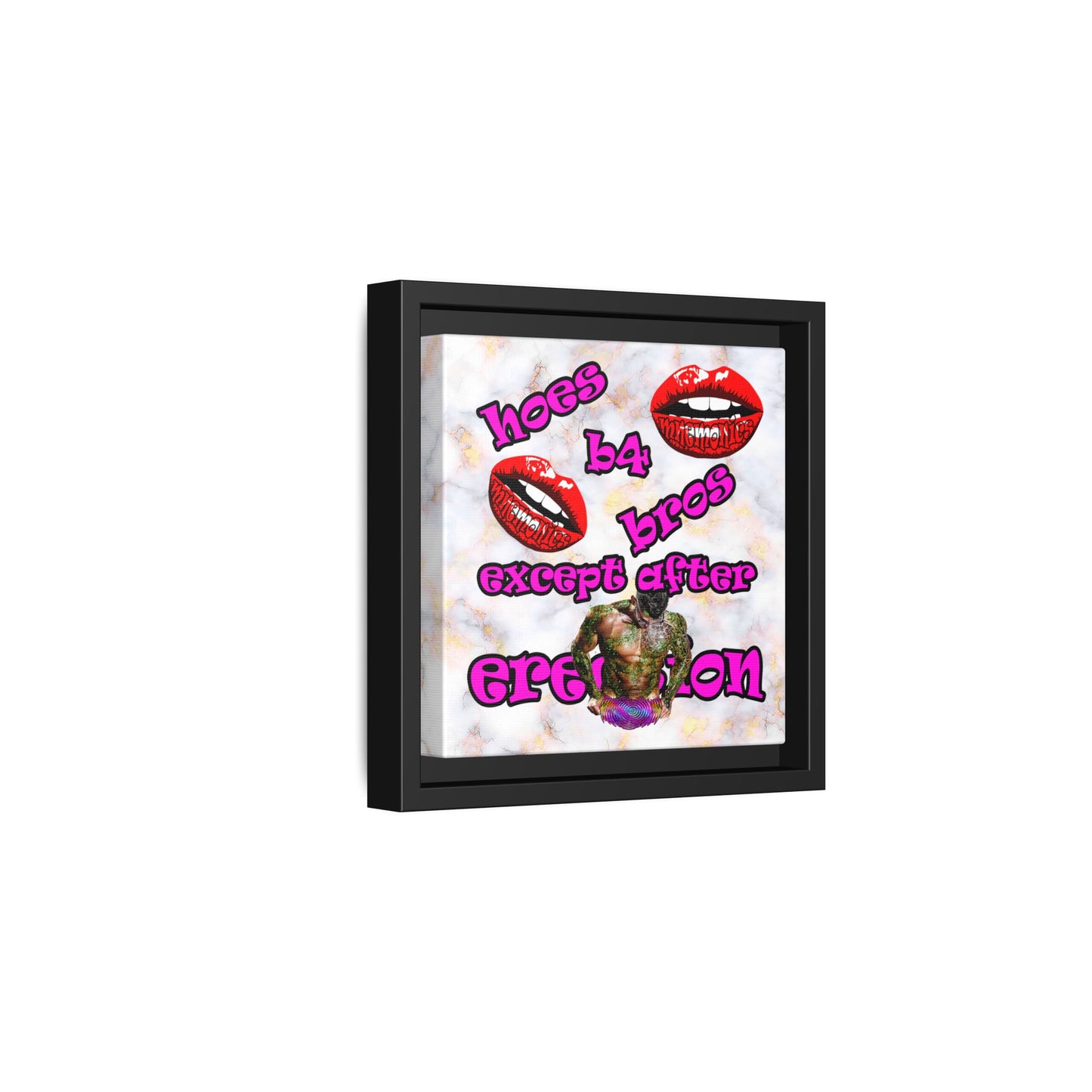 hoes b4 bros - framed canvas art (white marble)