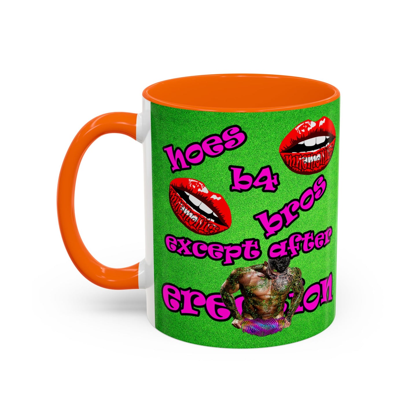 hoes b4 bros - Accent Mug (green turf)