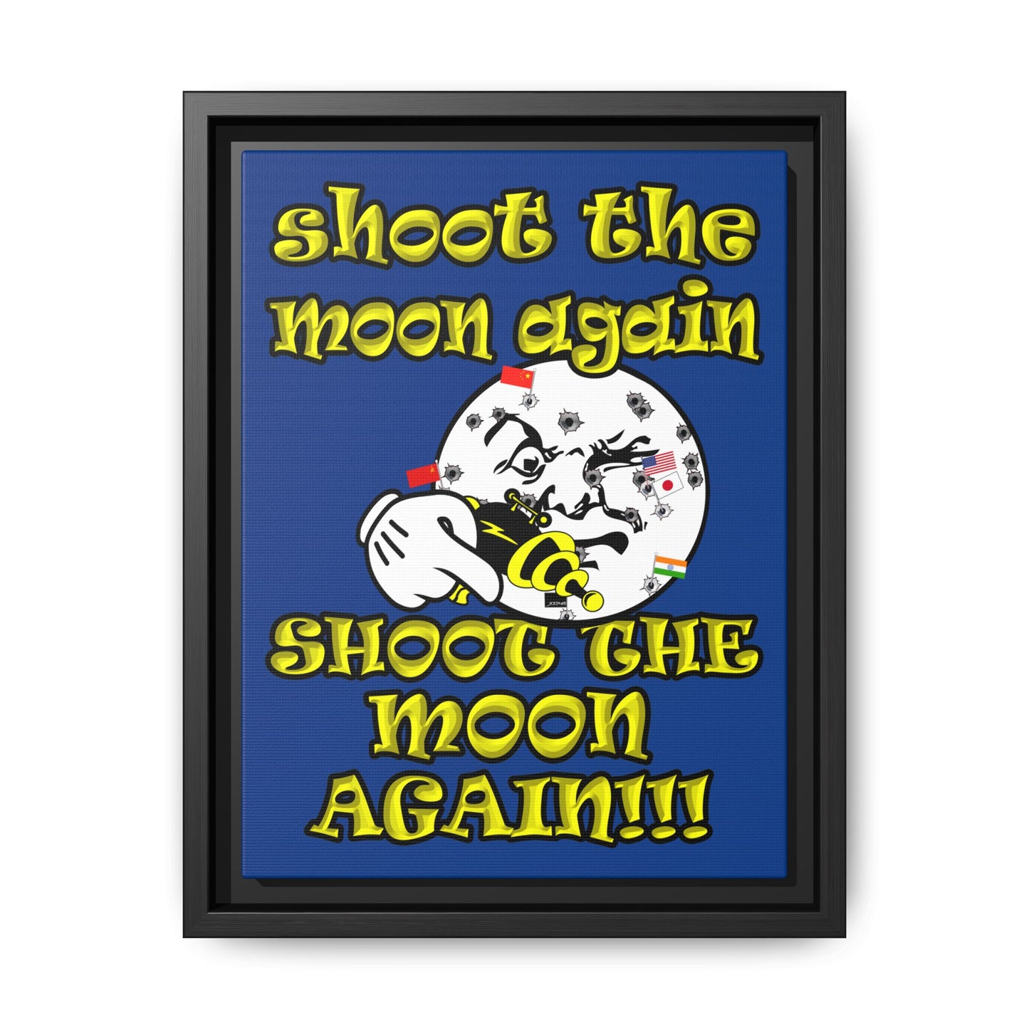 shoot the moon again - framed canvas art (dark blue)
