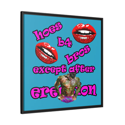 hoes b4 bros - framed canvas art (turquoise)