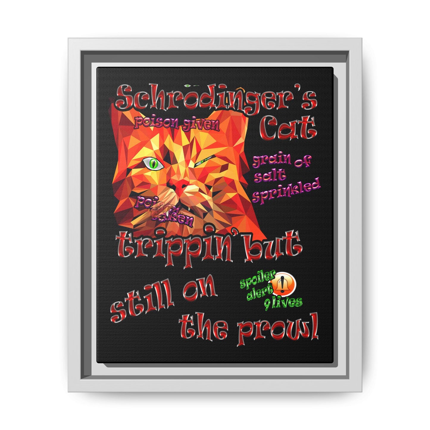 schrodinger's cat - framed canvas art (black)