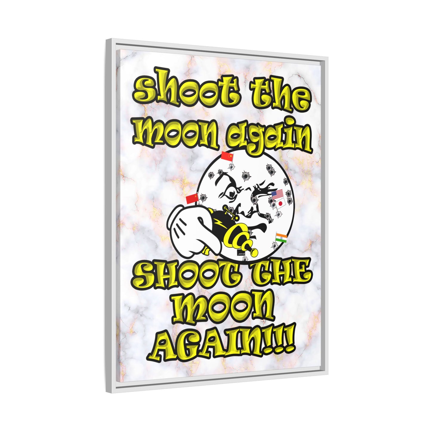 shoot the moon again - framed canvas art (white marble)