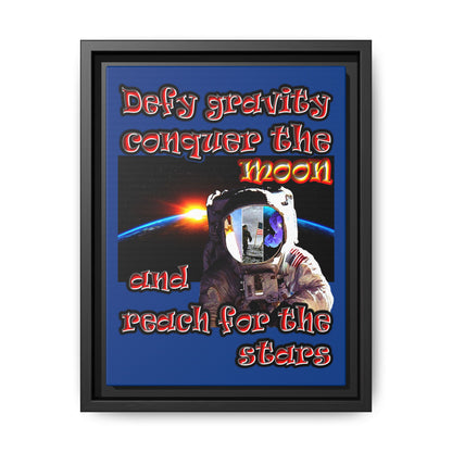 defy conquer reach - framed canvas art (dark blue)