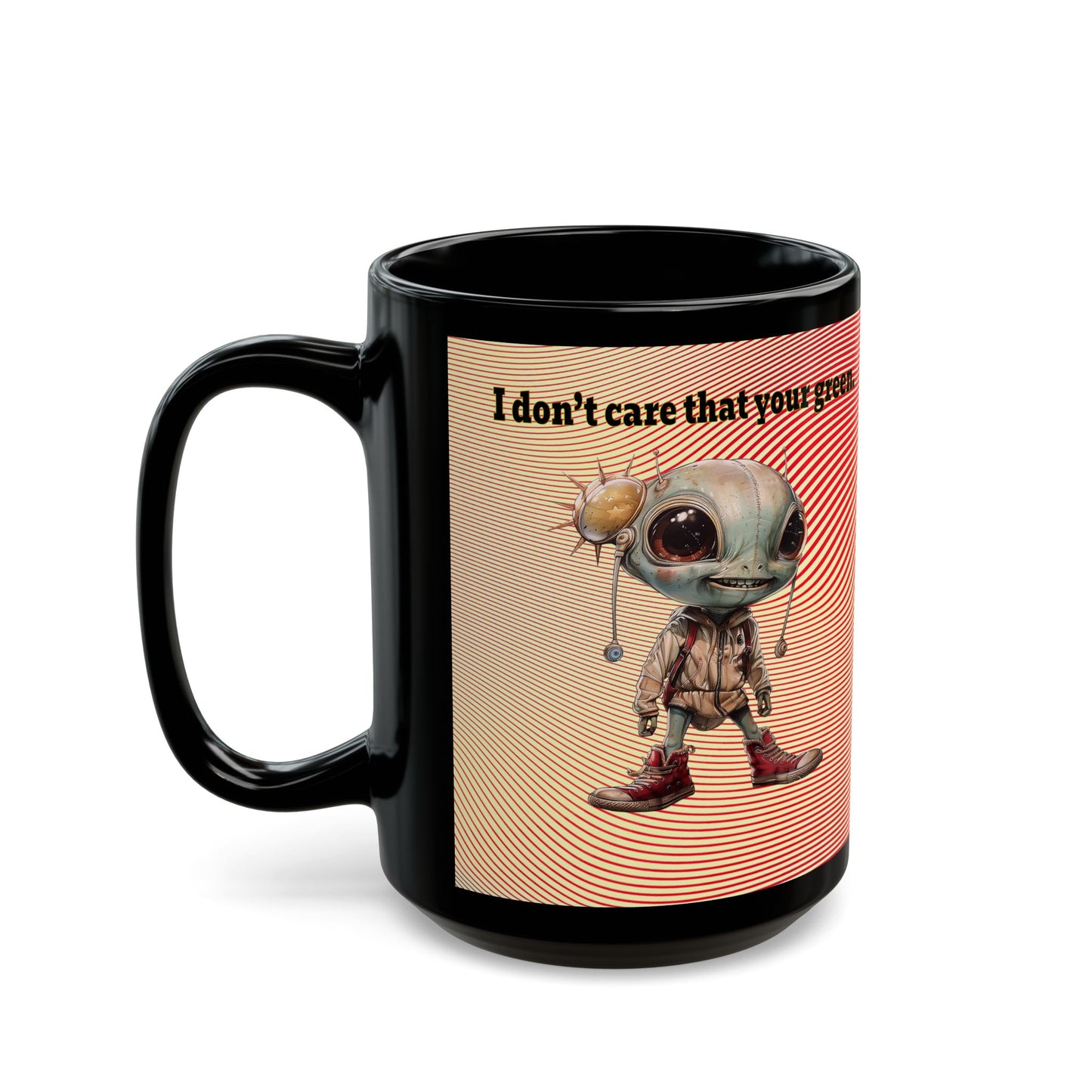 I don't care that your grey - Black Mug (yellow-orange wave)