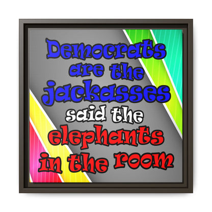donkeys and elephants - framed canvas art (rainbow split)