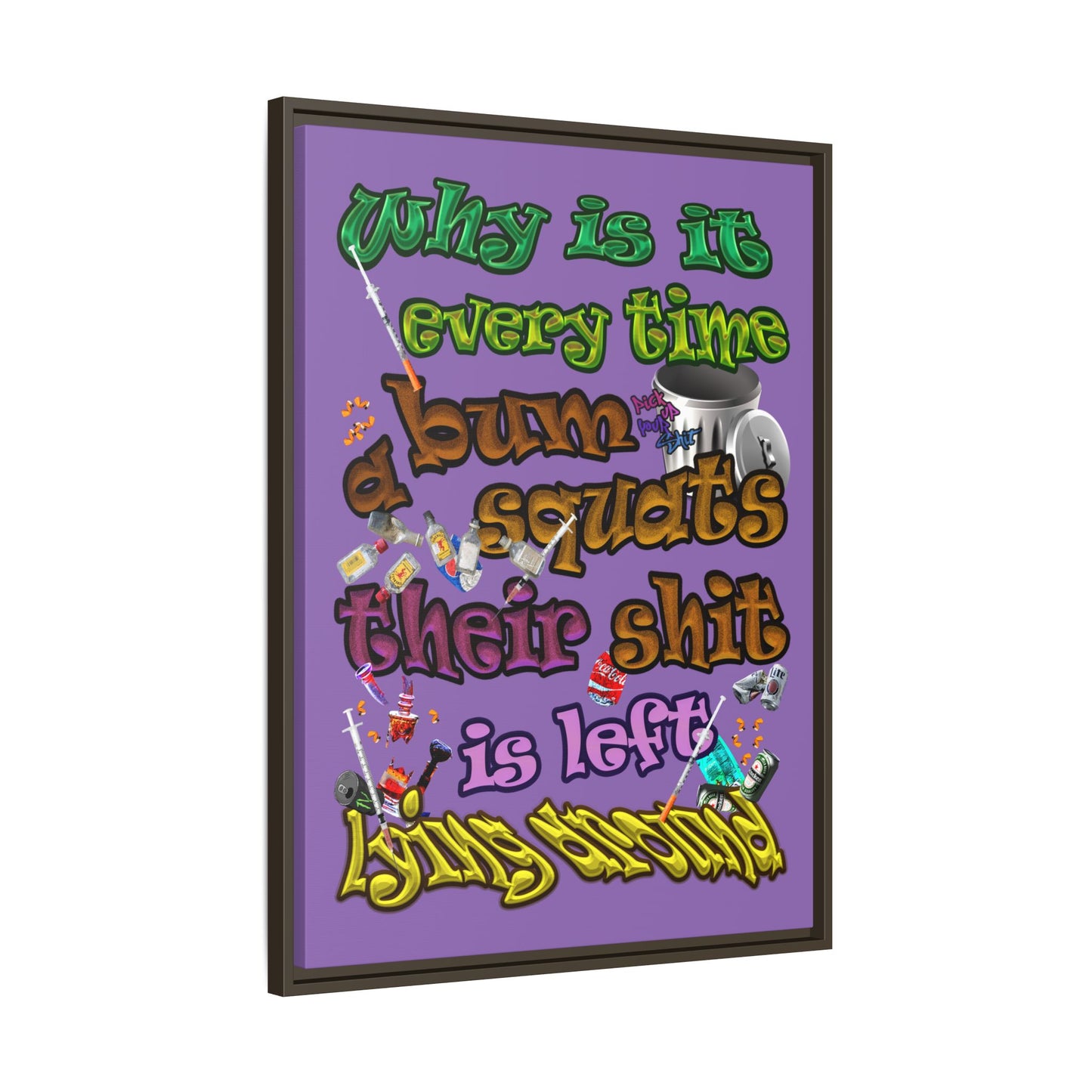 the bum's shit - framed canvas art (light purple)