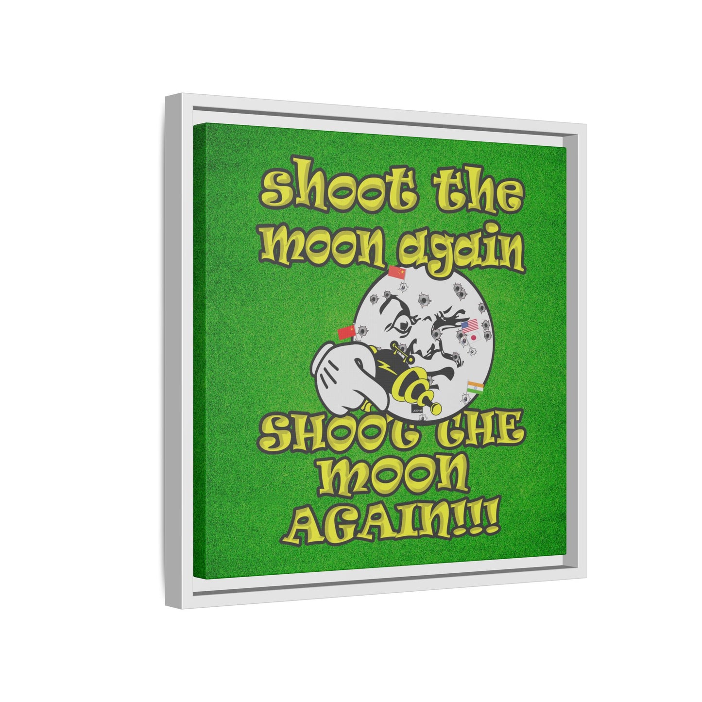 shoot the moon again - framed canvas art (green turf)