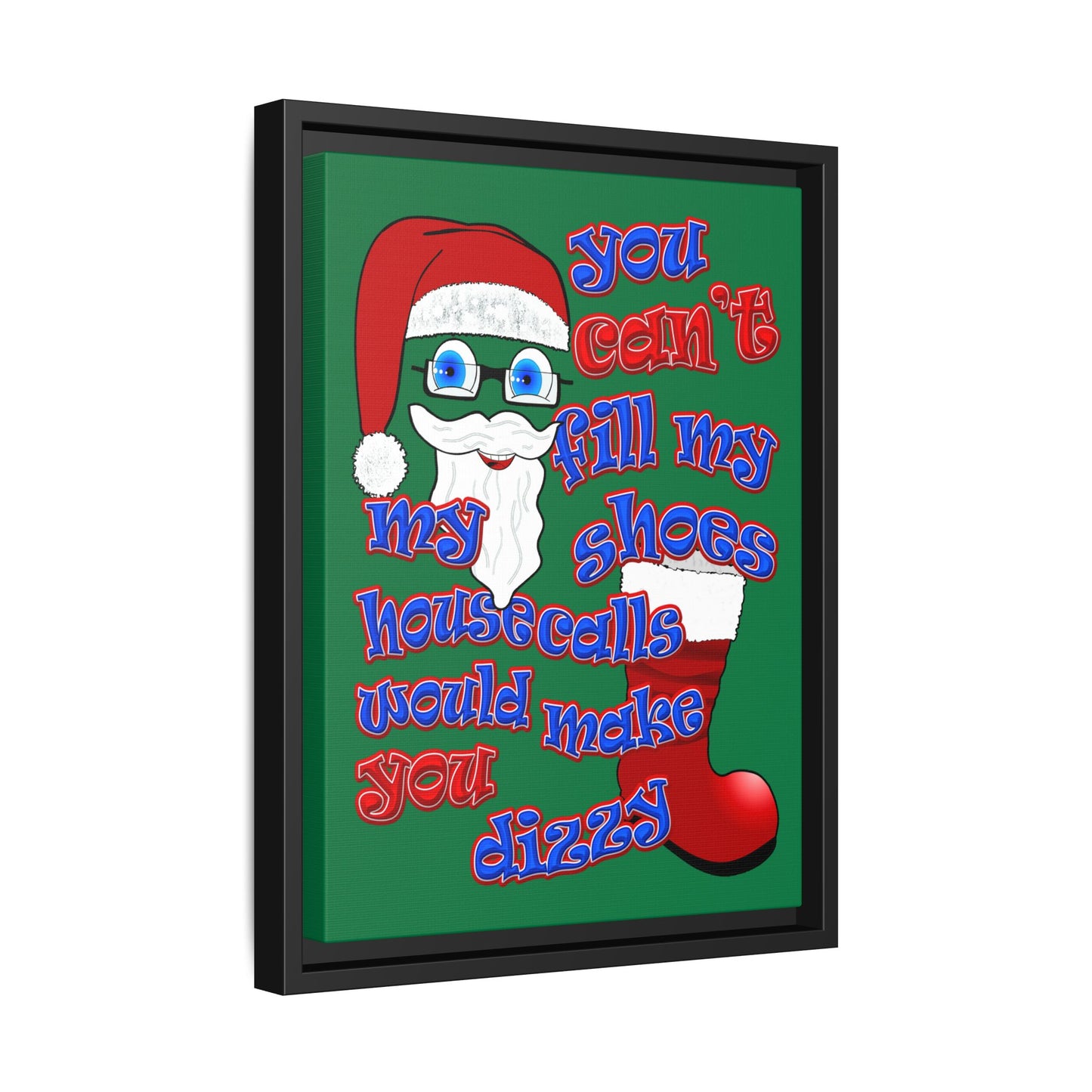santa's shoes - framed canvas art (dark green)