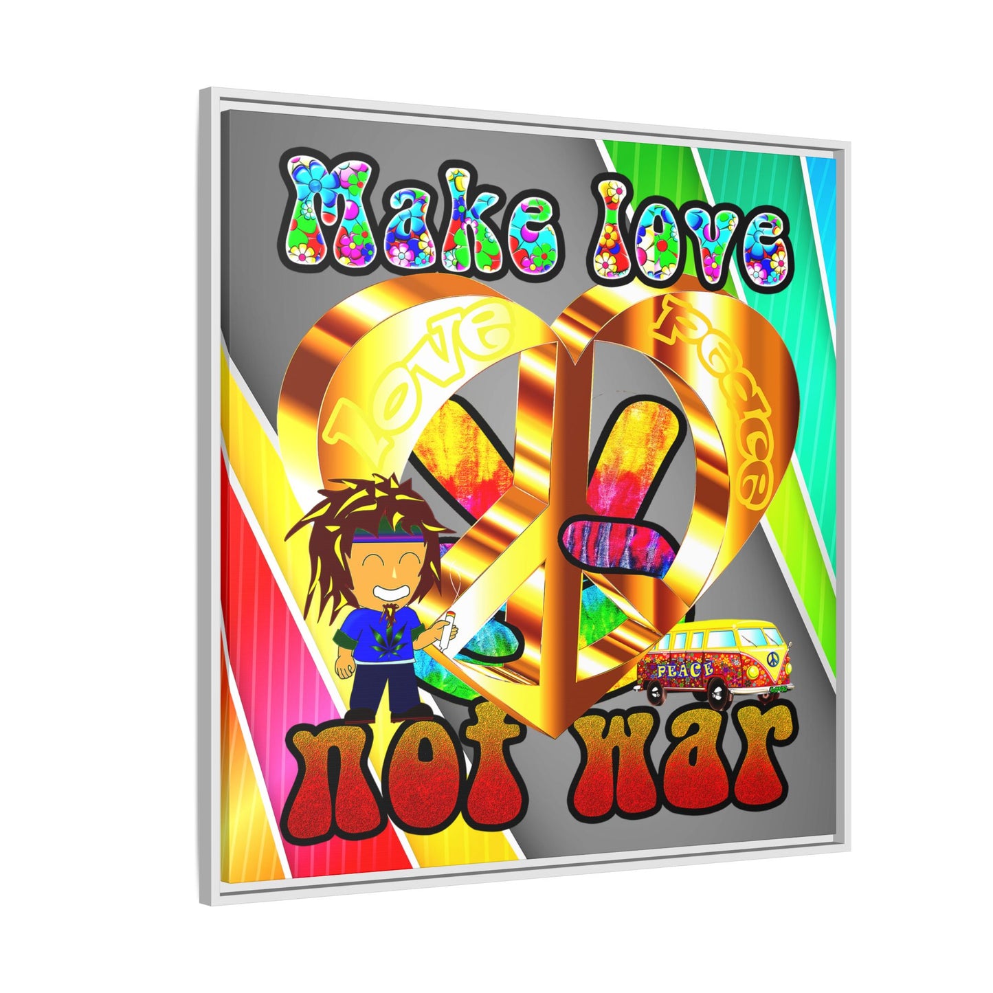 love peace - framed canvas art (rainbow split)