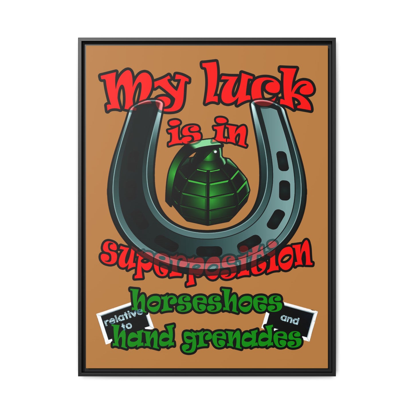 my luck - framed canvas art (light brown)