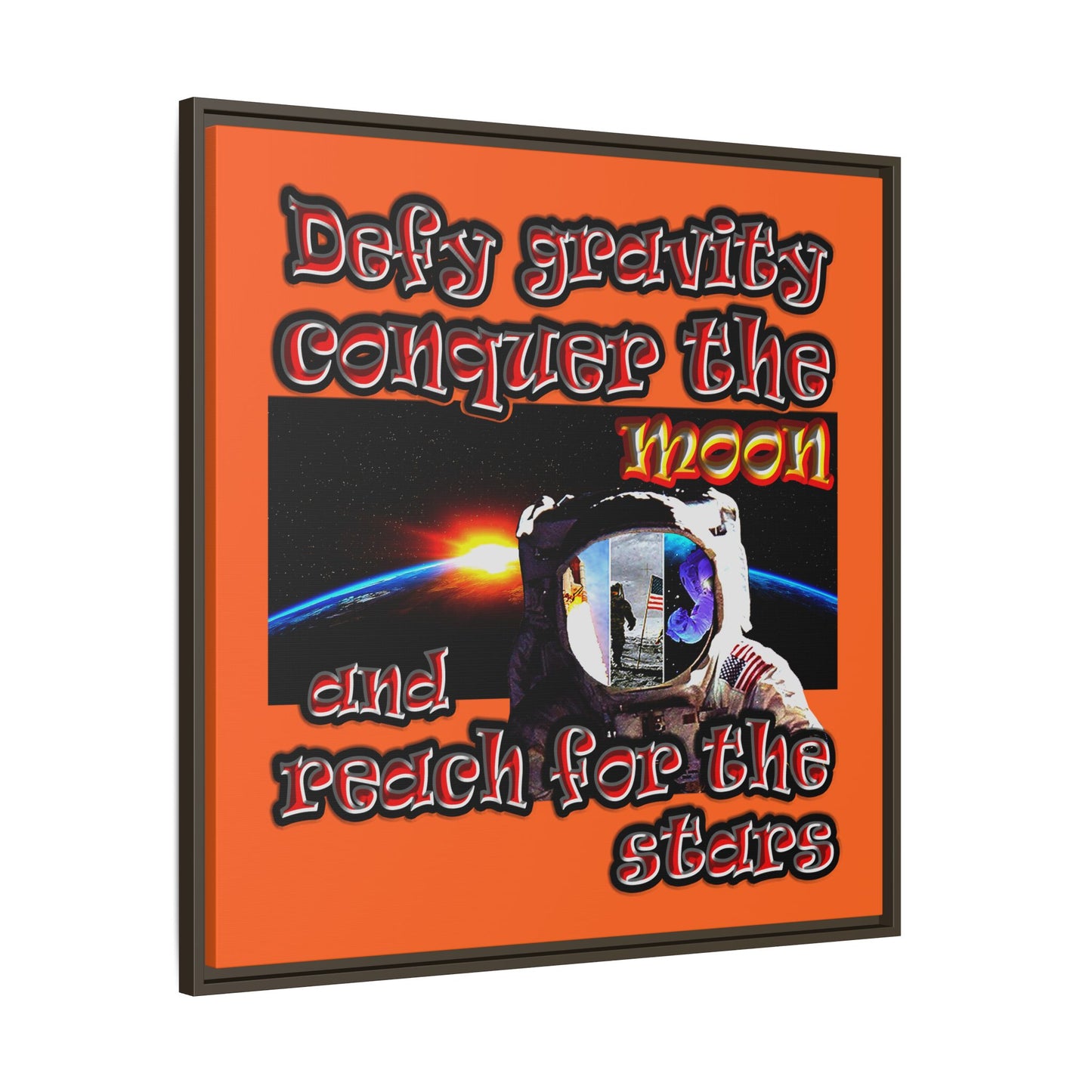 defy conquer reach - framed canvas art (orange)