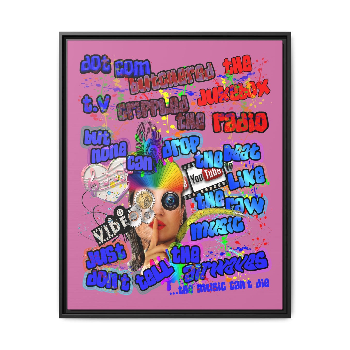 drop the beat - framed canvas art (light pink)