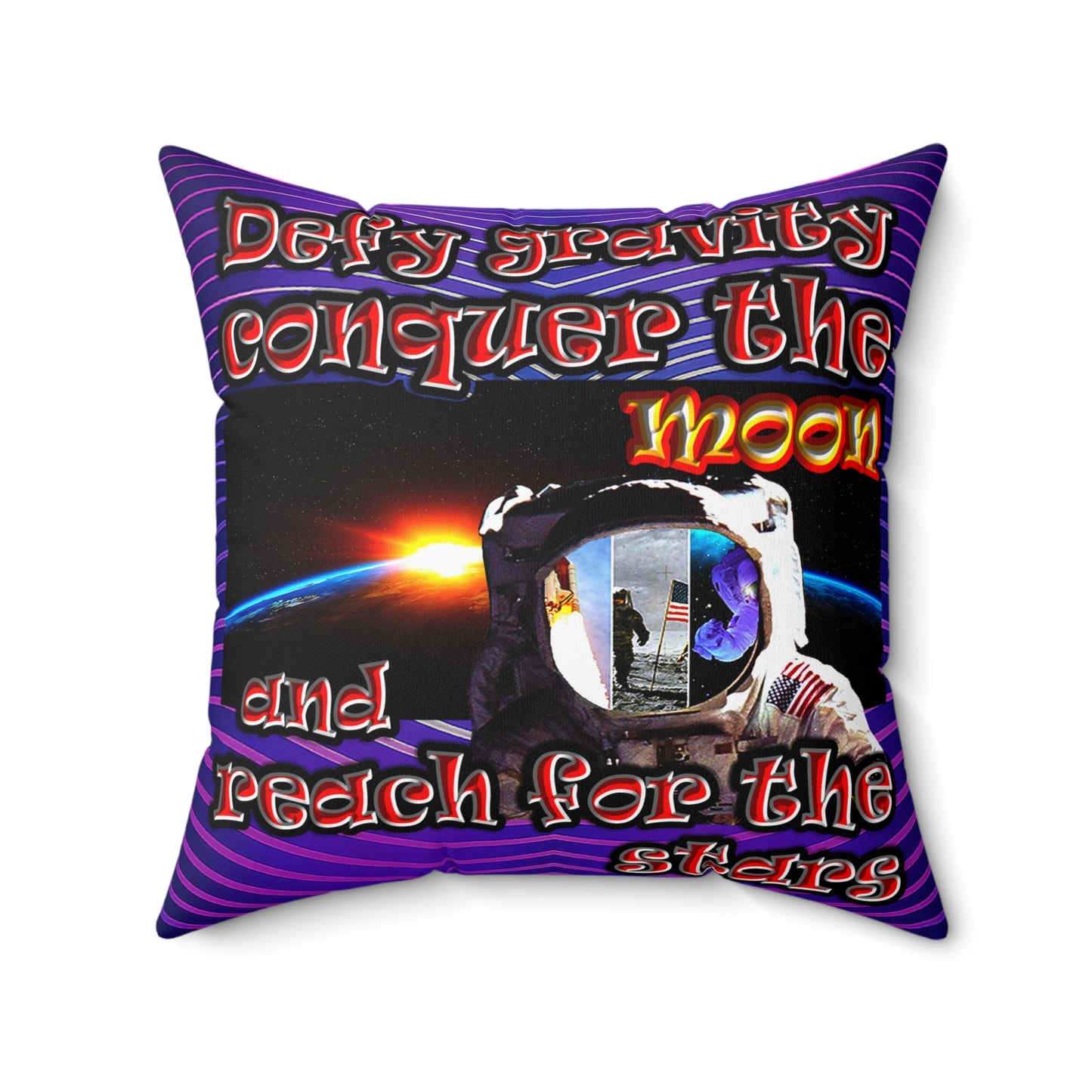 defy conquer reach - Spun Polyester Square Pillow - (purple wave)