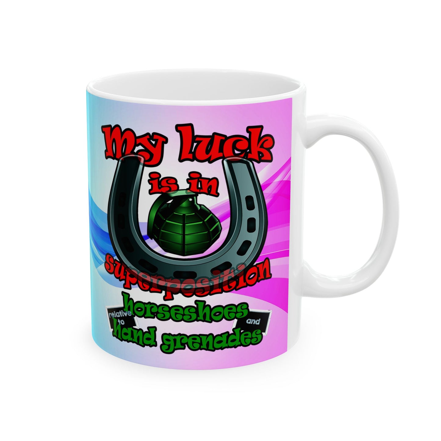 my luck - White Mug (light blue-pink wave)