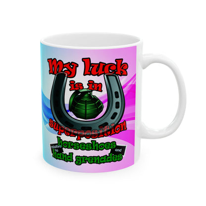 my luck - White Mug (light blue-pink wave)