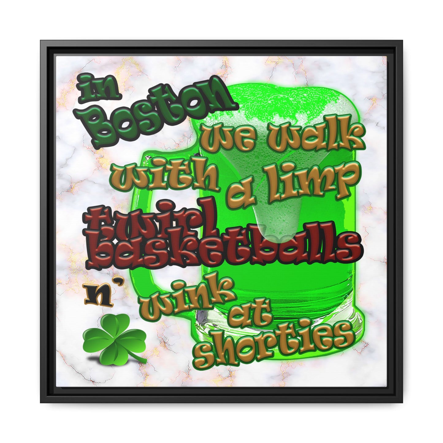 celtics logo - framed canvas art (white marble)