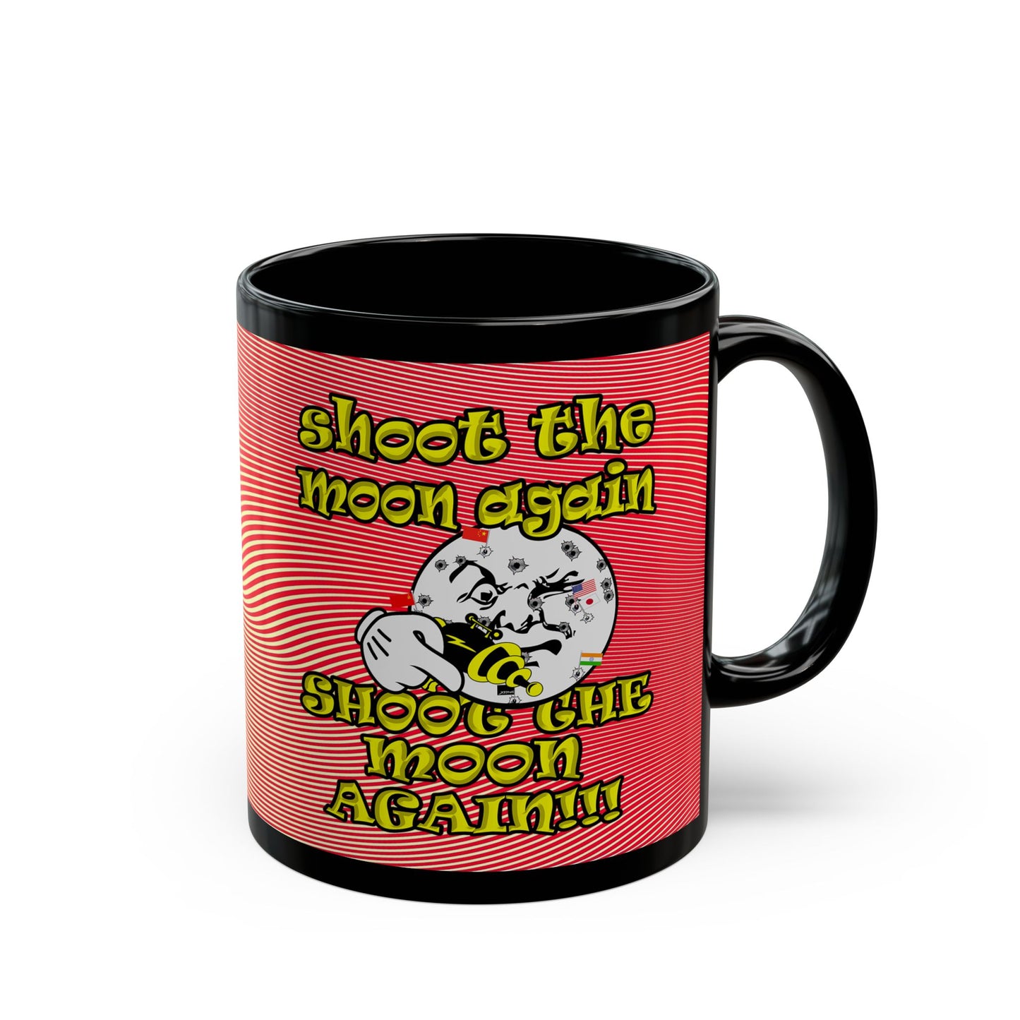 shoot the moon again - Black Mug (yellow-orange wave)