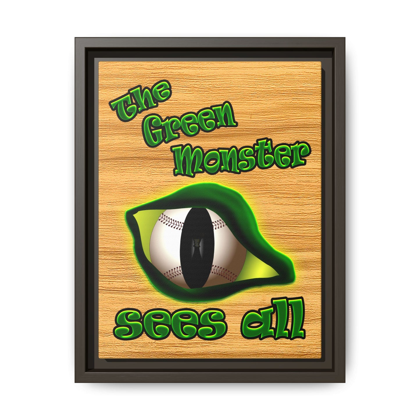 green monster - framed canvas art (butterscotch wood finish)