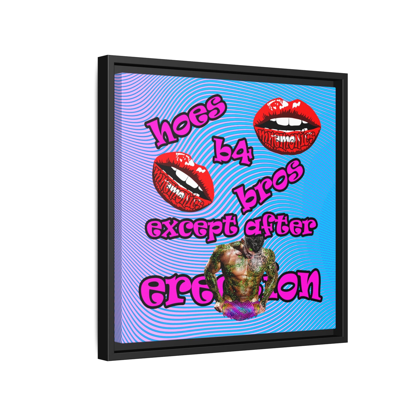 hoes b4 bros - framed canvas art (light blue-purple wave)
