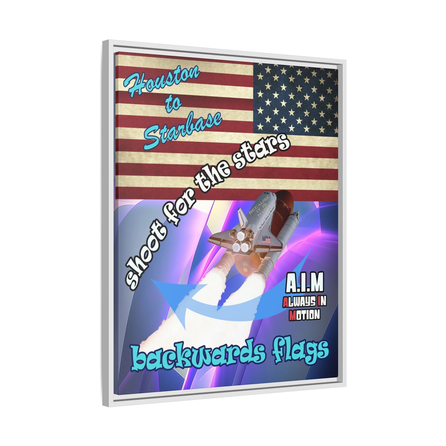 shoot for the stars - framed canvas art (grey-pink wave)