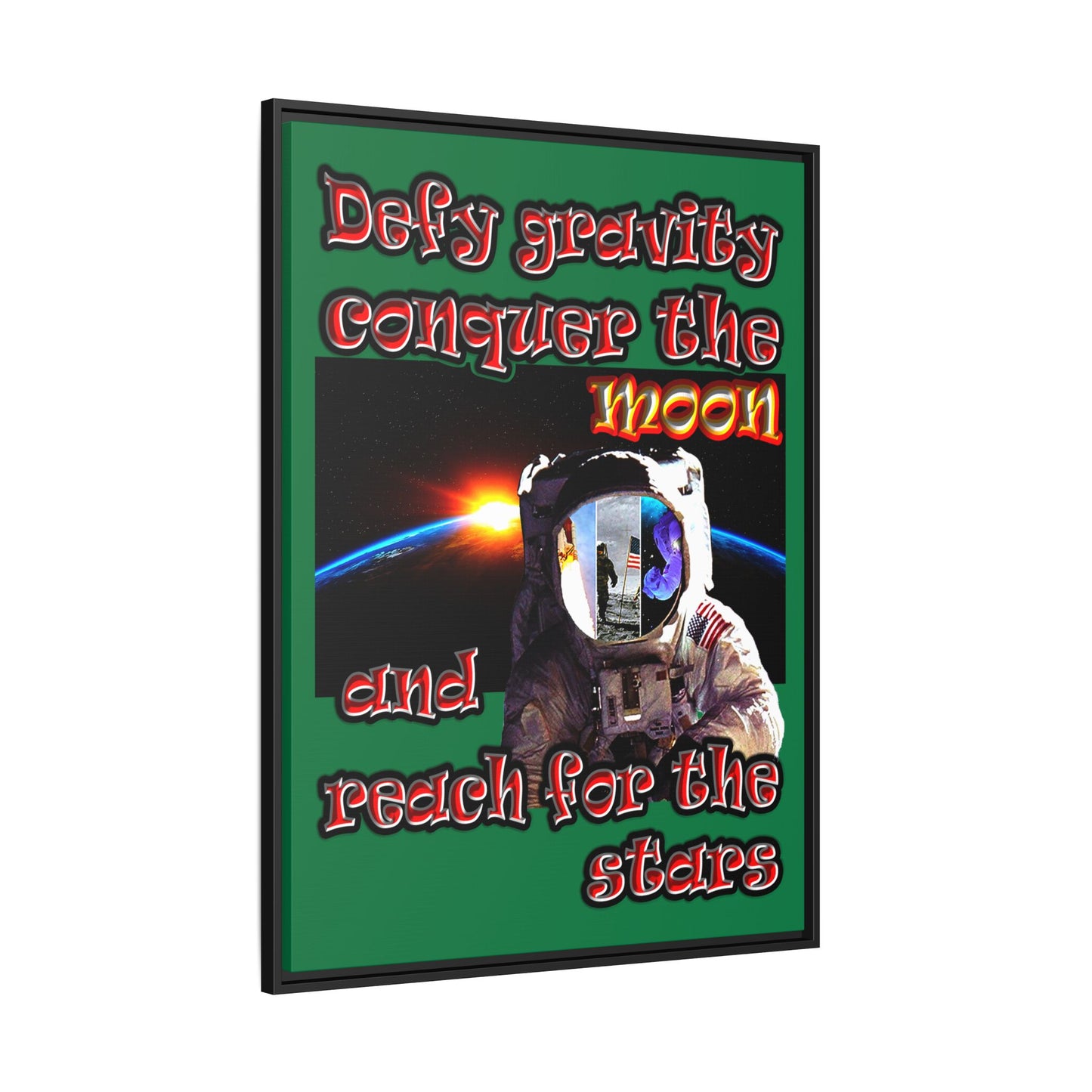 defy conquer reach - framed canvas art (dark green)