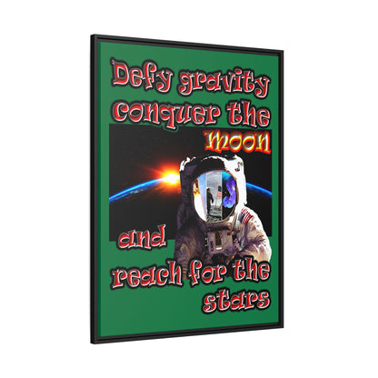 defy conquer reach - framed canvas art (dark green)