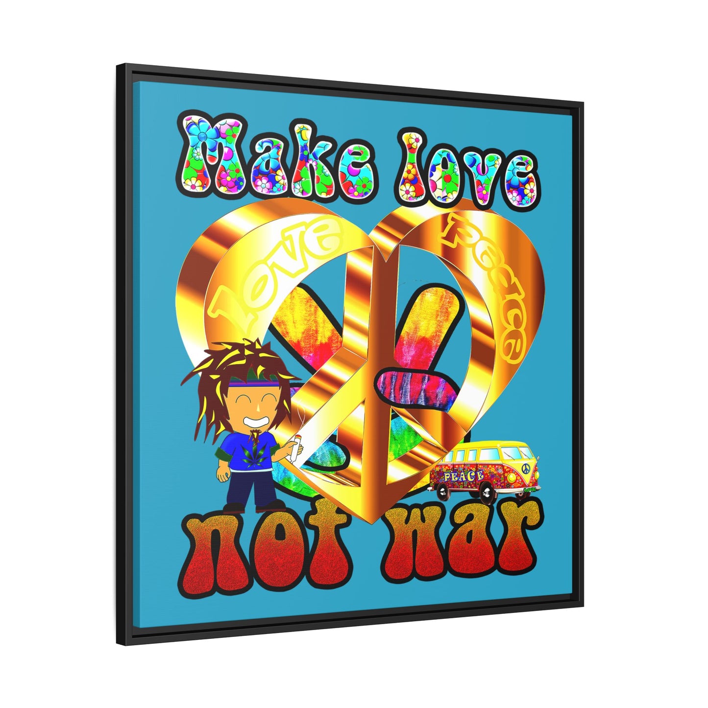 love peace - framed canvas art (turquoise)