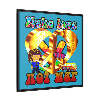 love peace - framed canvas art (turquoise)
