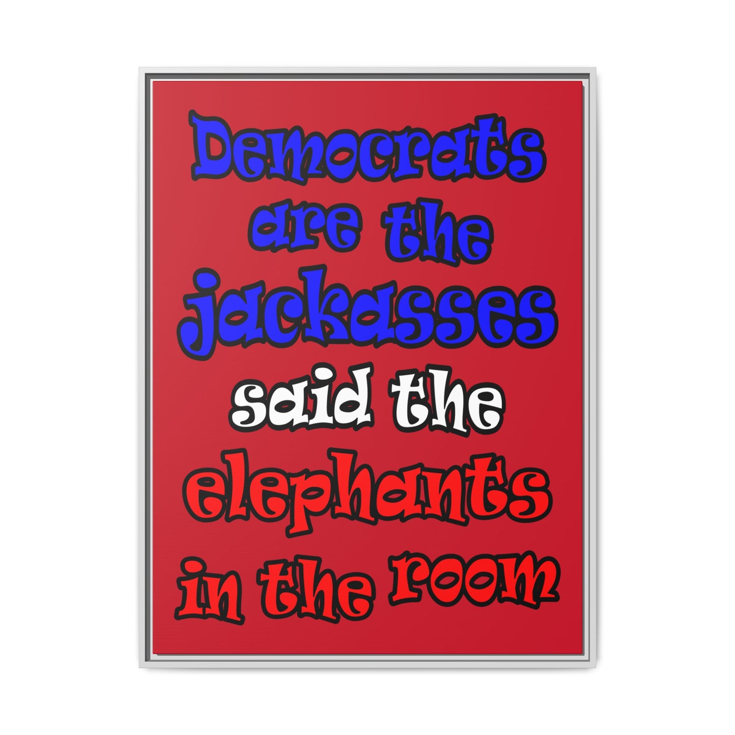 donkeys and elephants - framed canvas art (dark red)