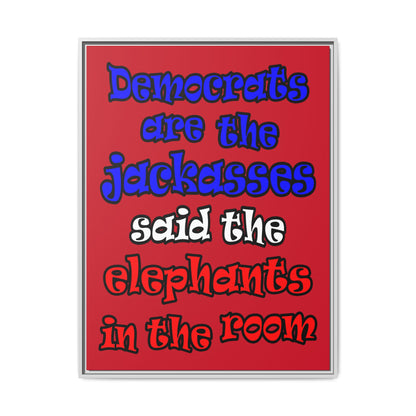 donkeys and elephants - framed canvas art (dark red)
