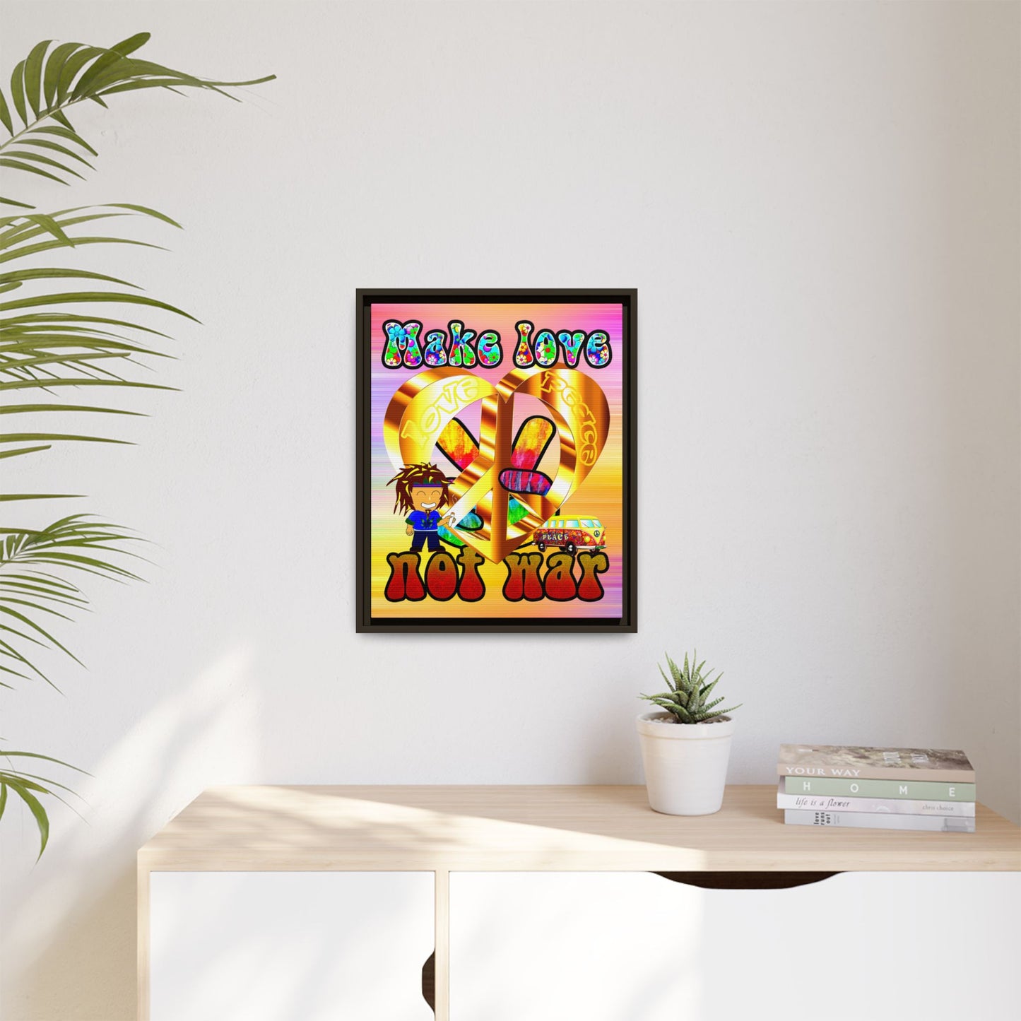 love peace - framed canvas art (color blur)