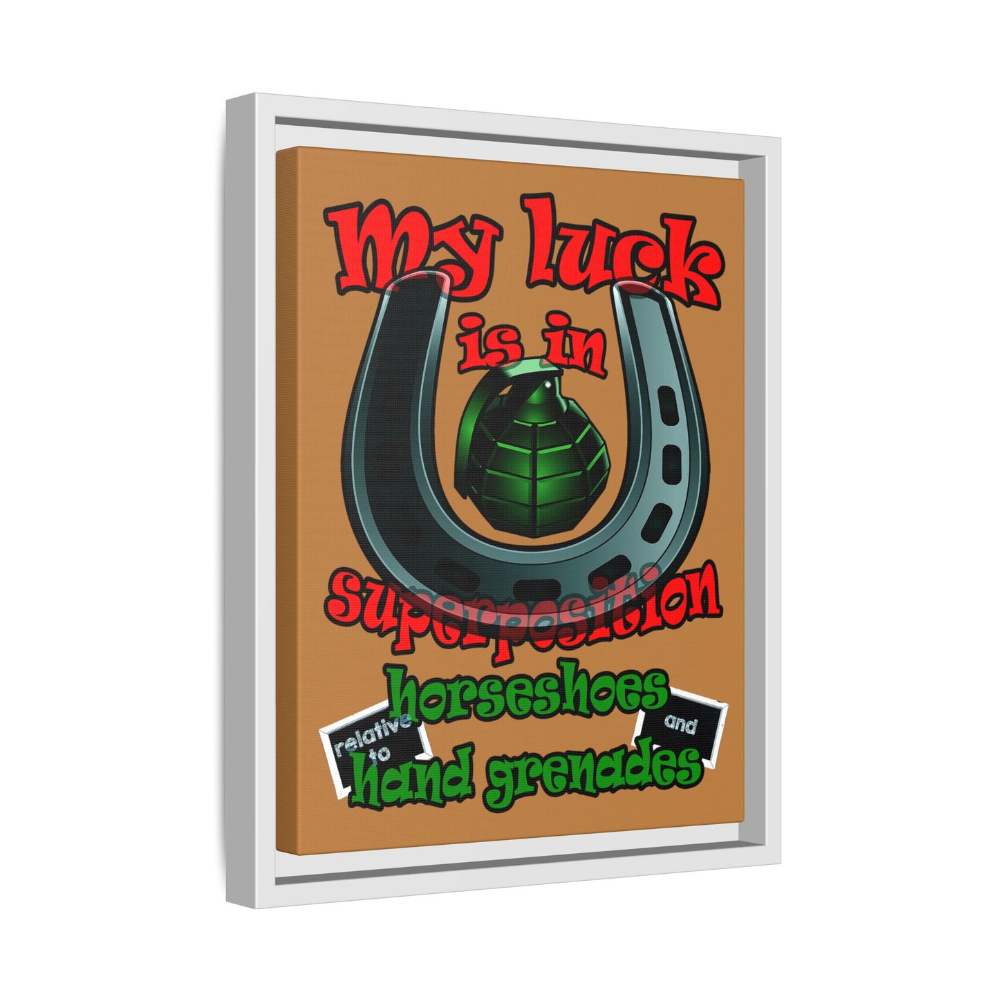 my luck - framed canvas art (light brown)