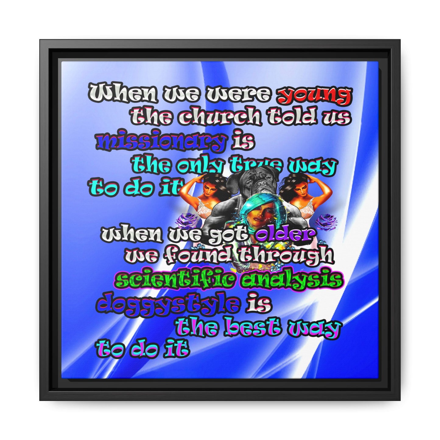 doggystyle - framed canvas art (blue-white wave)