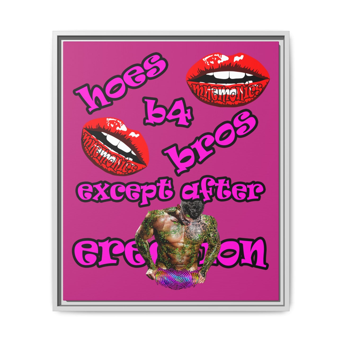 hoes b4 bros - framed canvas art (pink)