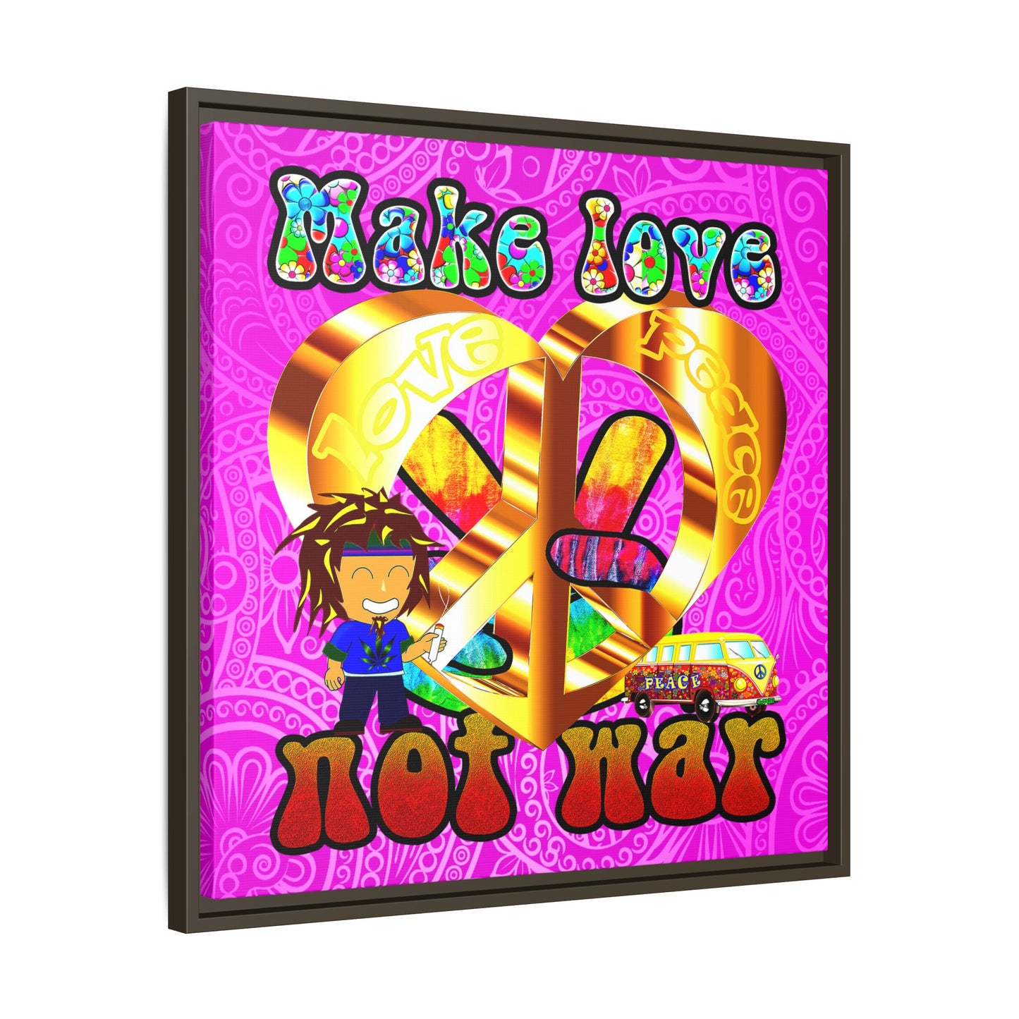 love peace - framed canvas art (pink swirl)